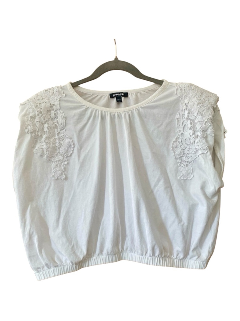 Express White Lace Applique Shoulder Pad Cropped Cotton Blouse XL